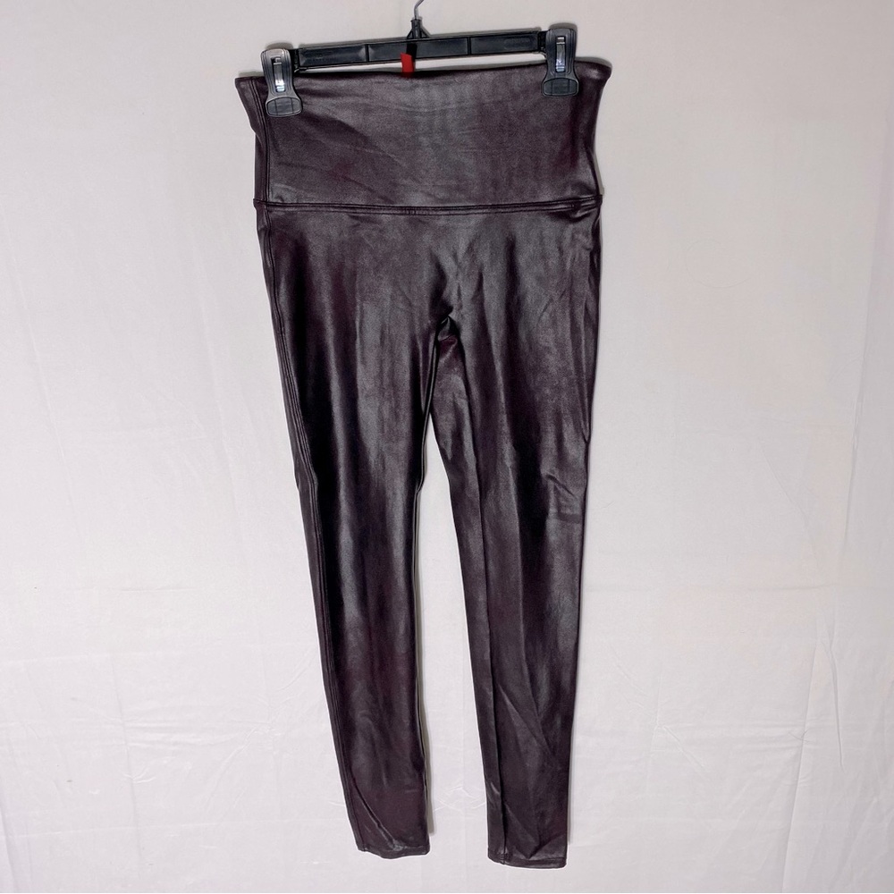 Spanx Burgundy Faux Leather Leggings L Rocker Chic Retro Contemporary